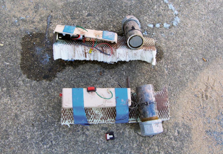 A pipe bomb cut with electronic ignition