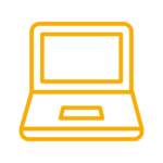 Eindimensionales Icon eines orangenes Laptops mit transparenten Hintergrunds