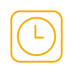 Eindimensionales Icon einer orangenen Uhr mit transparenten Hintergrund