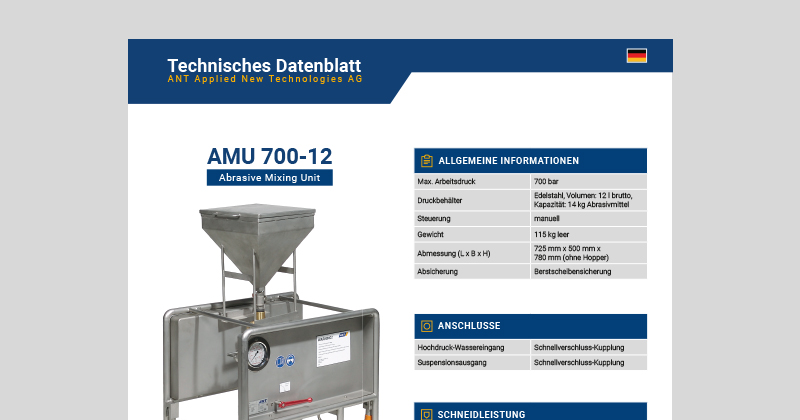 Datenblatt Abrasive Mixing Unit 700 bar 12 liter volume