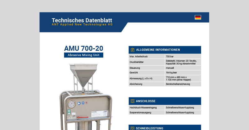 Datenblatt Abrasive Mixing Unit 700 bar 20 liter volume