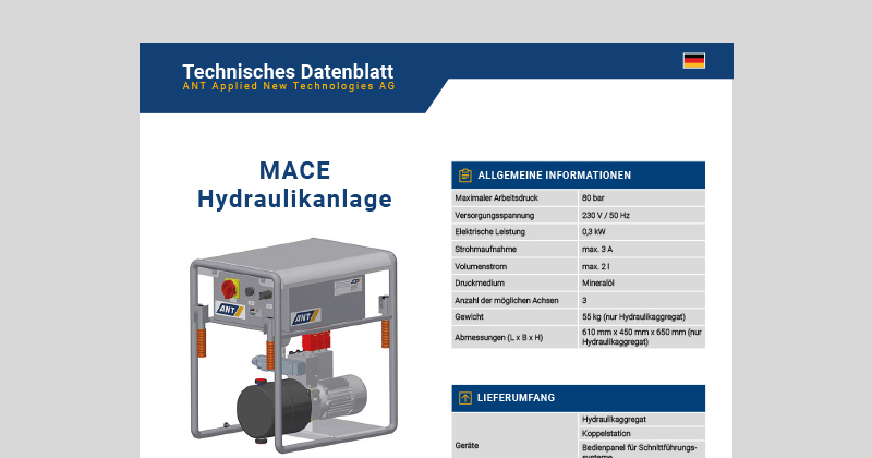 Datenblatt MACE Hydraulikanlage 80 bar