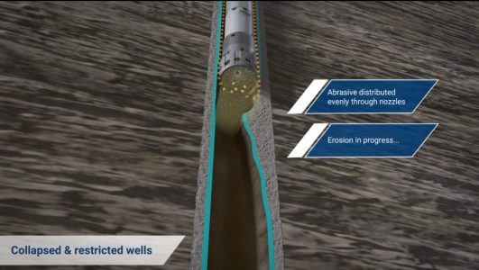 wellANT erodes obstructions and collapsed sections in wells